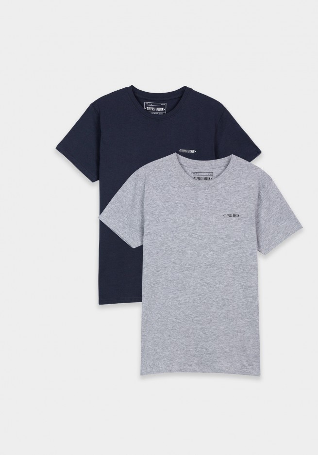Tiffosi Set van 2 basic T-Shirts, grijs/blauw