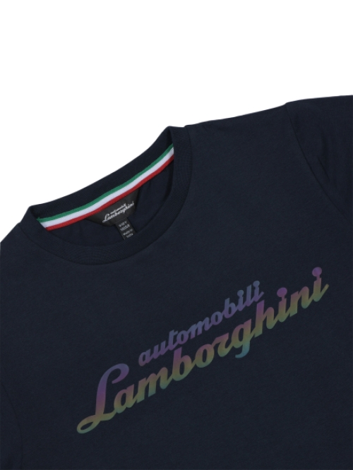 Automobili Lamborghini T-Shirt Rainbow Logoscript donkerblauw