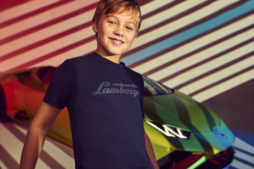 Automobili Lamborghini T-Shirt Rainbow Logoscript donkerblauw